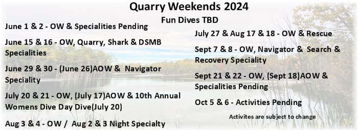 2024 Quarry Dive Dates and Classes